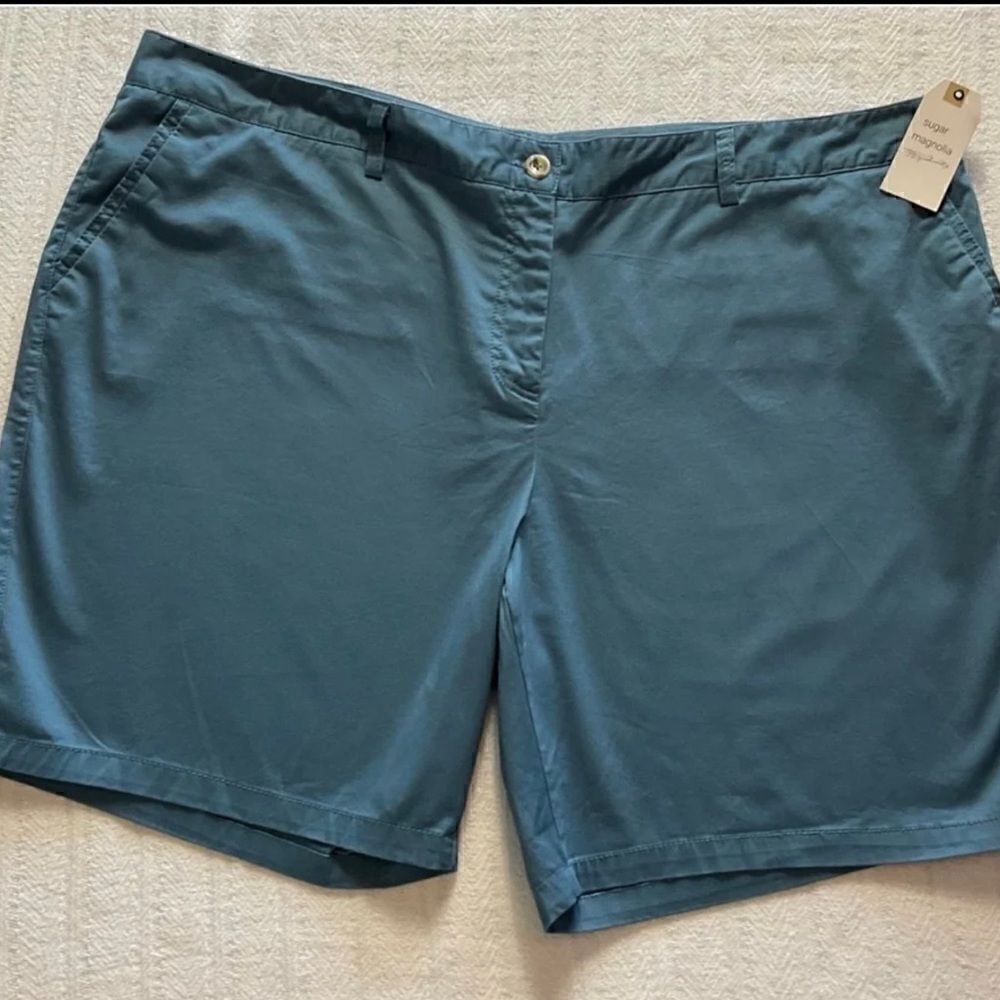 SUGAR MAGNOLIA 24W Plus Basic Solid Shorts -Antique Blue